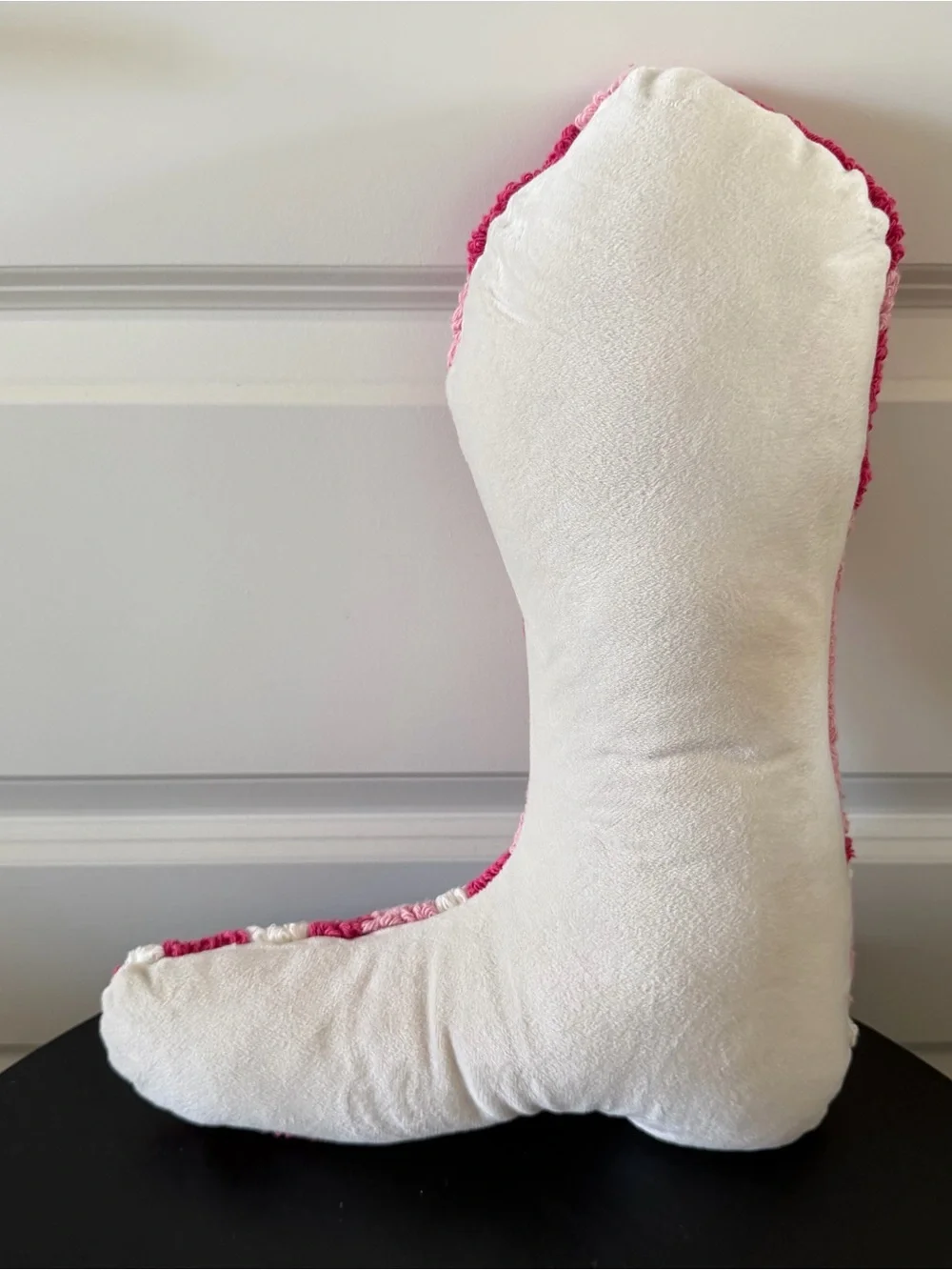 Pink Plush Boot-Shaped Pillow - Decorative Home Accent